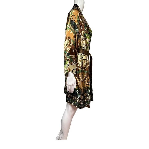 Sonoma Lavender Womens Satin Robe Size OS Tie Front Paisley Pattern Earth Tones - Picture 3 of 8